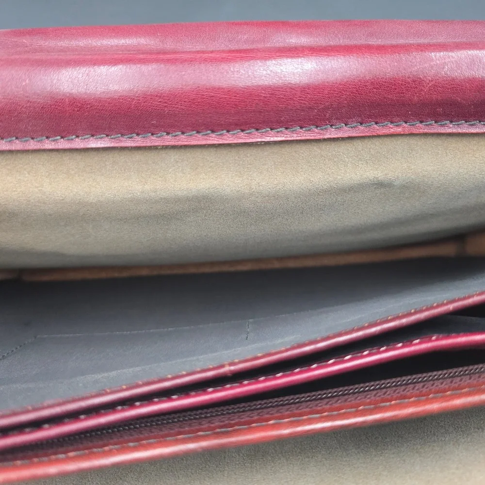 Vintage Renwick Burgundy Leather Briefcase Accordion Messenger Bag Brass